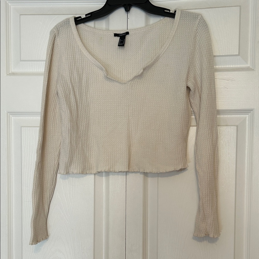 Forever 21 Cream Ribbed Crop Top